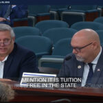 Peter Dyga (left), testifies at the at the Florida House Committee on Career and Workforce Education in Tallahassee.