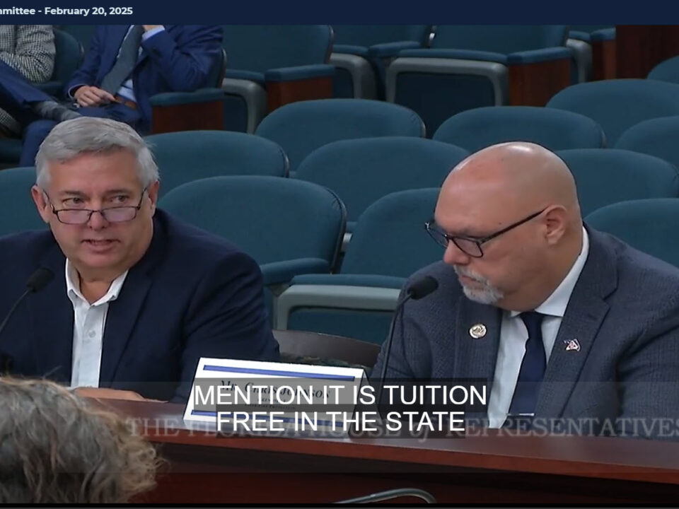Peter Dyga (left), testifies at the at the Florida House Committee on Career and Workforce Education in Tallahassee.