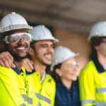 Professional industry engineer and factory foreman worker team person Wearing safety helmet hard hat, Technician people teamwork in work site of business construction and manufacturing technology job